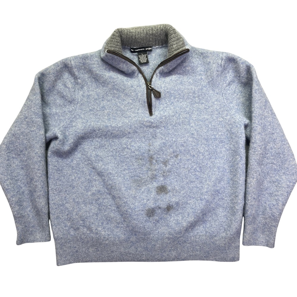 The Cashmere Project 1/4 Zip Pullover Sweater Soft‎ Knit Casual Blue L Boho